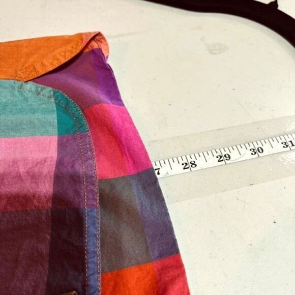 Broadway & Broome Plaid Colorful Spring Pink Blue Button Down Top Shirt Size XS - Picture 7 of 10